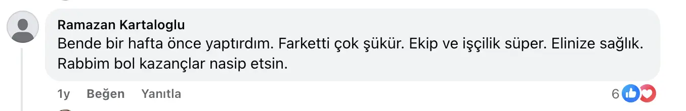 Müşteri referansı - Facebook yorum 11