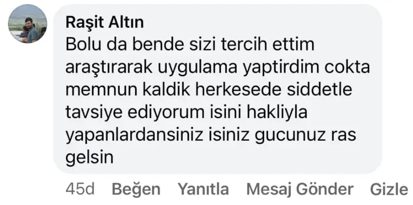 Müşteri referansı - Facebook yorum 3